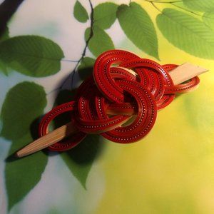 vintage 60s handmade wooden bun holder hair tie stick pin barrette NWOT